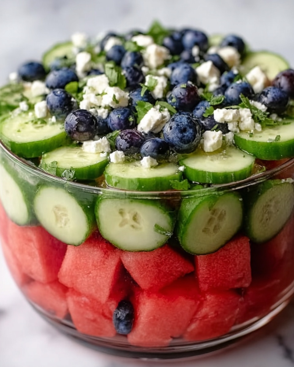 Watermelon Feta Salad with Cucumber and Blueberries Recipe - Recipe Image