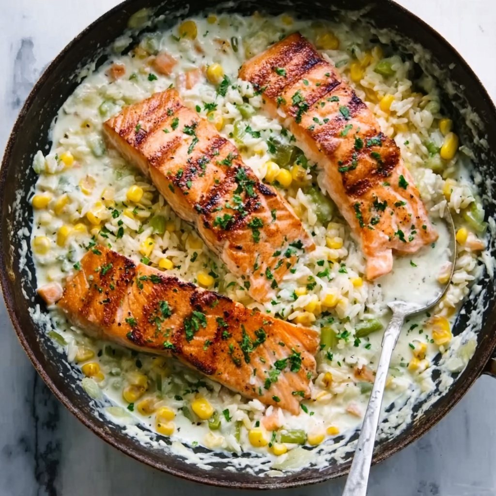Creamed Corn Orzo with Cajun Salmon Recipe - Recipe Image