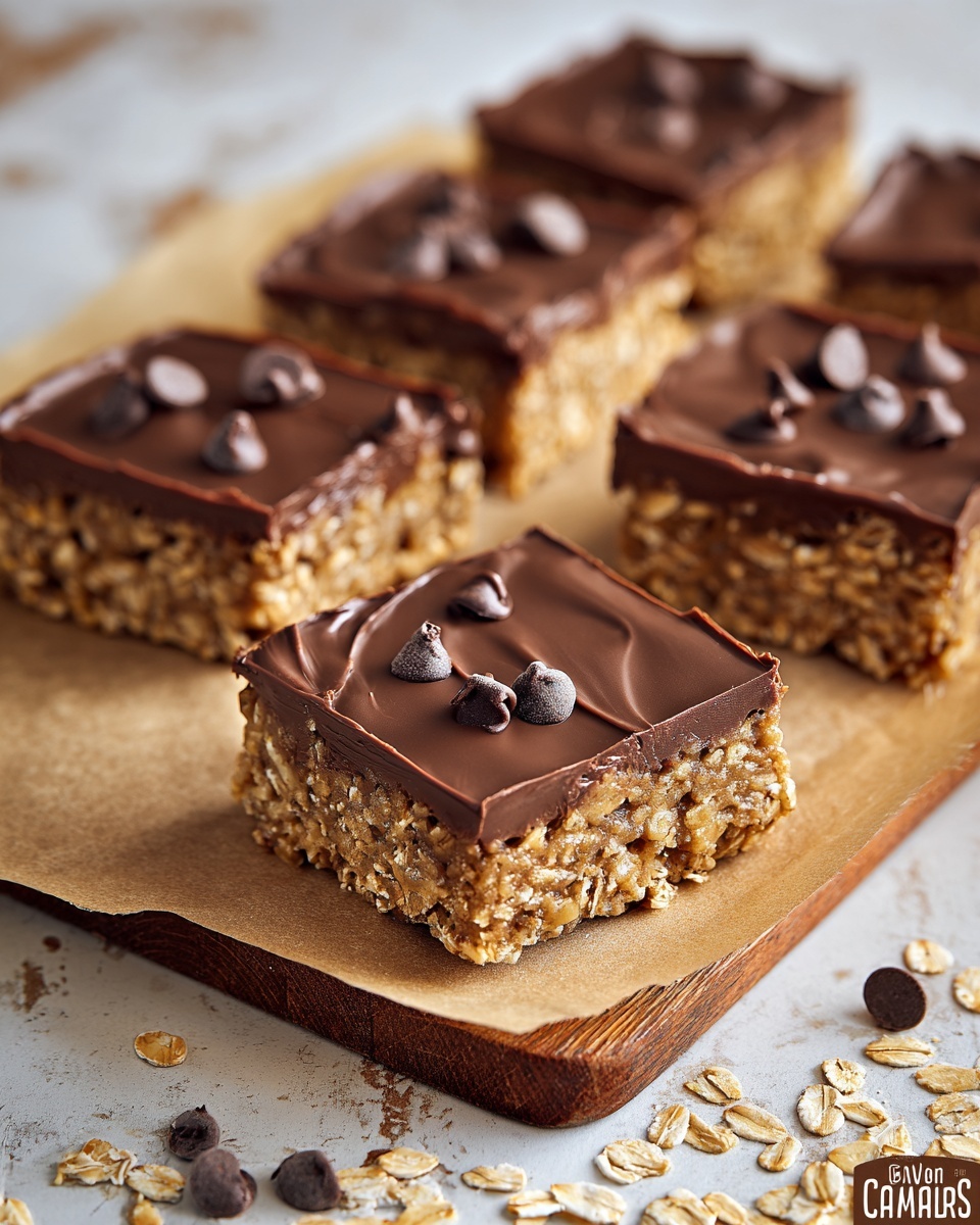 No-Bake Chocolate Oatmeal Cookie Bars Recipe - Recipe Image