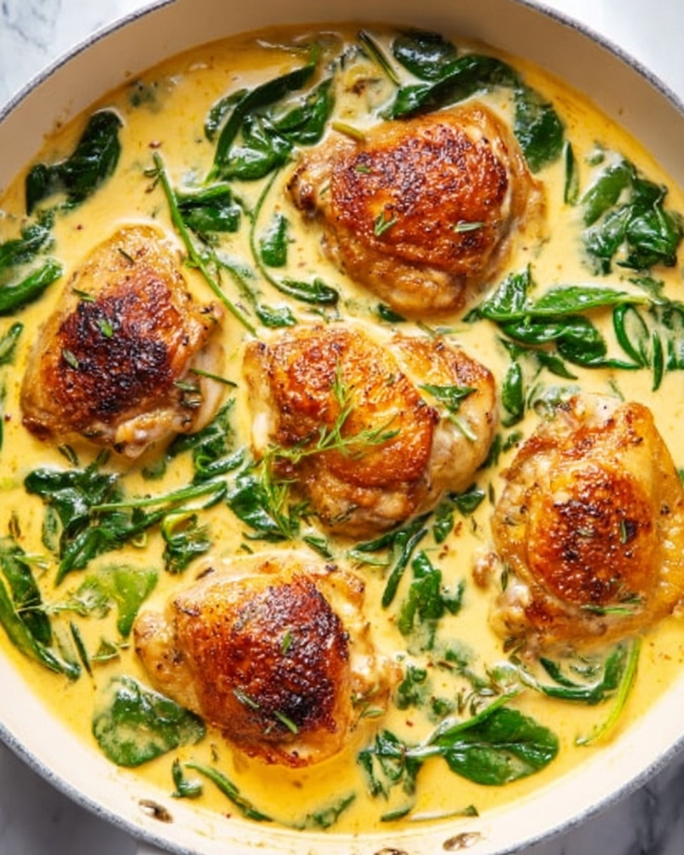 Creamy Garlic Skillet Chicken with Spinach Recipe - Recipe Image