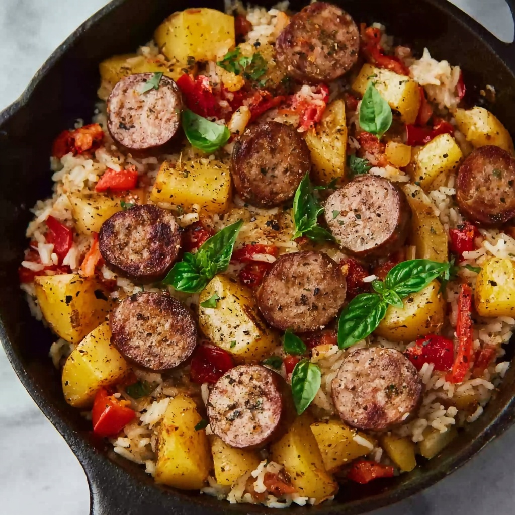 Summer Sausage Skillet with Andouille and Fresh Basil Cilantro Crema Recipe - Recipe Image