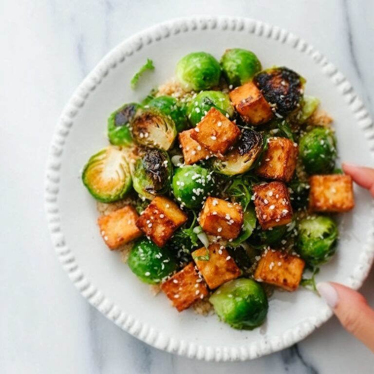 Roasted Brussels Sprouts and Crispy Tofu with Honey-Sesame Glaze Recipe