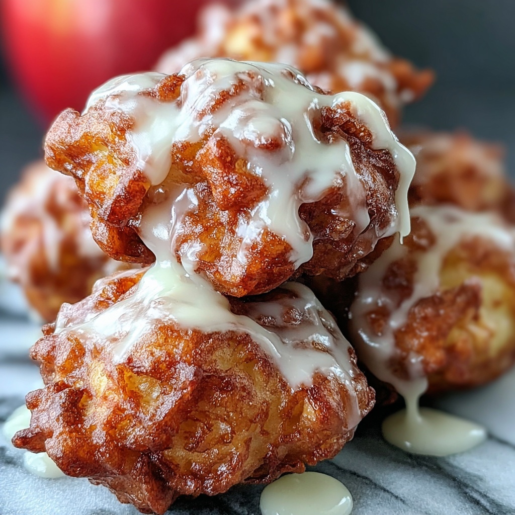 Soft Cinnamon Apple Fritters With Vanilla Glaze Recipe - Recipe Image