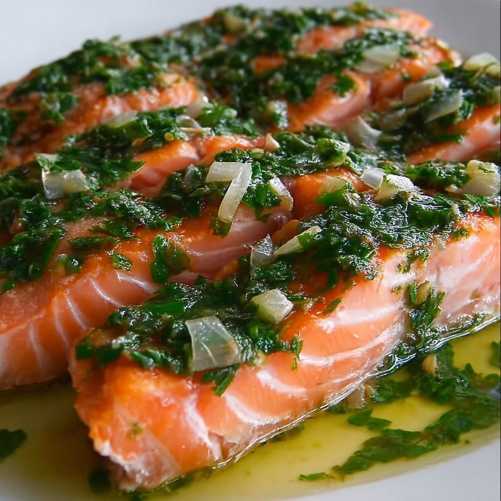 Olive Oil Poached Salmon with Herb Vinaigrette Recipe - Recipe Image