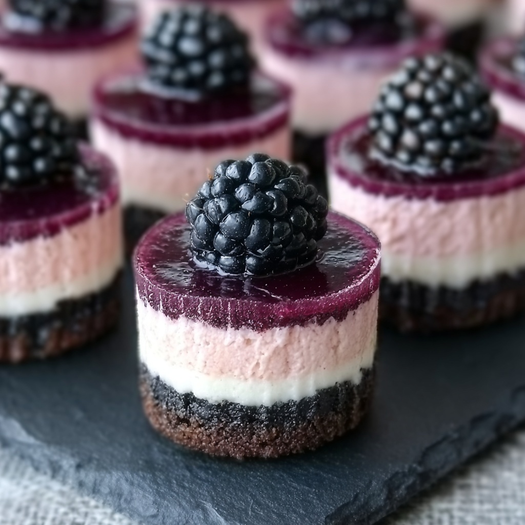 Blackberry Mini Cheesecakes with Homemade Blackberry Sauce Recipe - Recipe Image