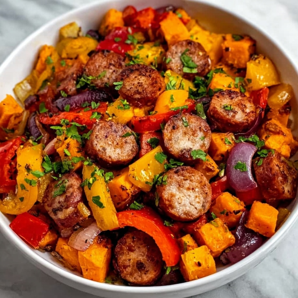 Sausage and Sweet Potatoes with Honey Garlic Sauce Recipe - Recipe Image