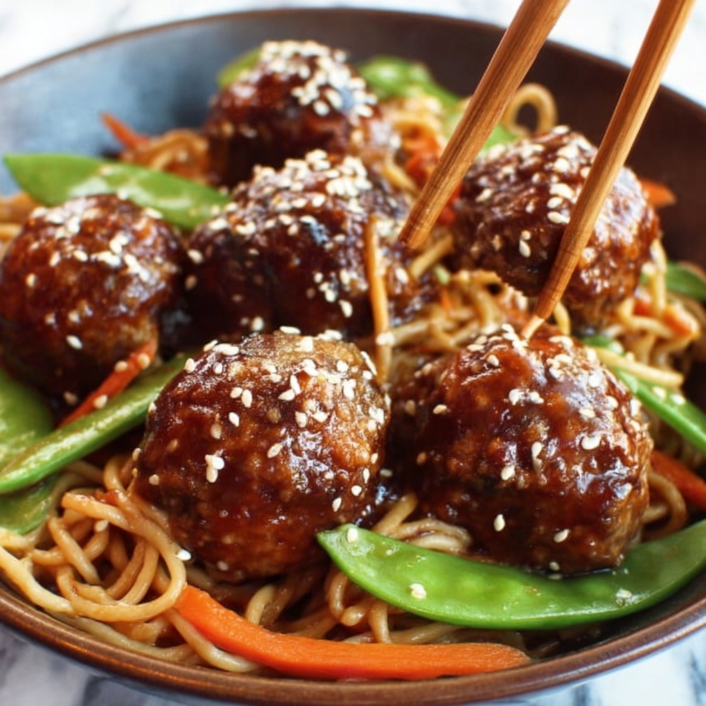 Asian Meatballs with Yakisoba Noodles Recipe - Recipe Image