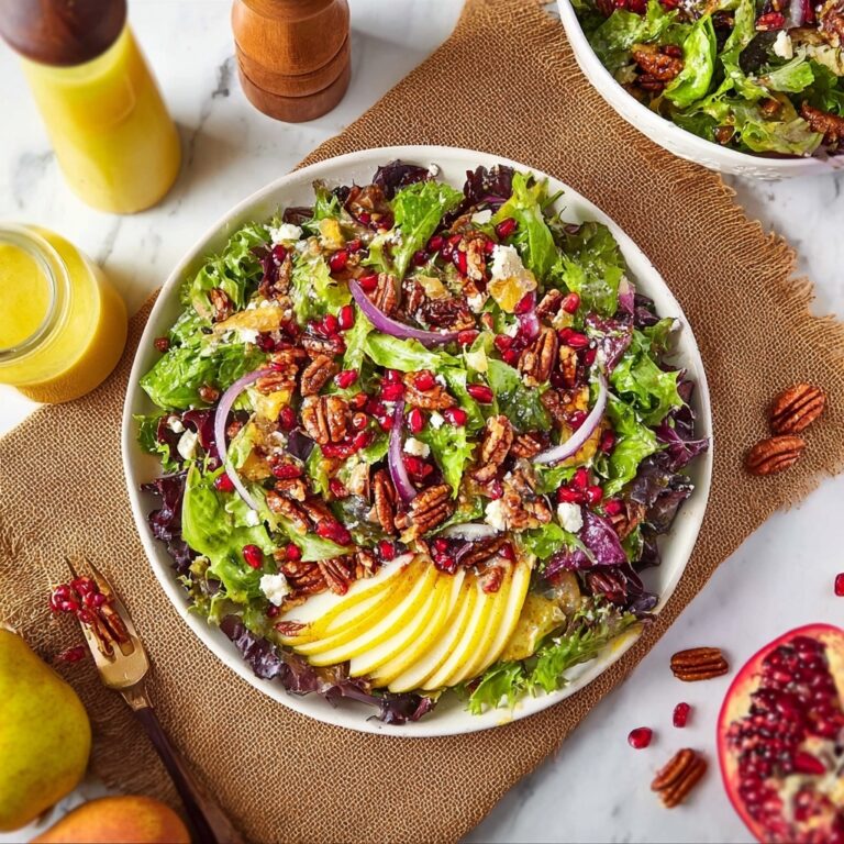 Pear Pomegranate Salad with Feta and Glazed Pecans Recipe