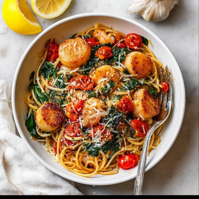 Lemon Garlic Shrimp and Scallop Pasta with Veggies Recipe