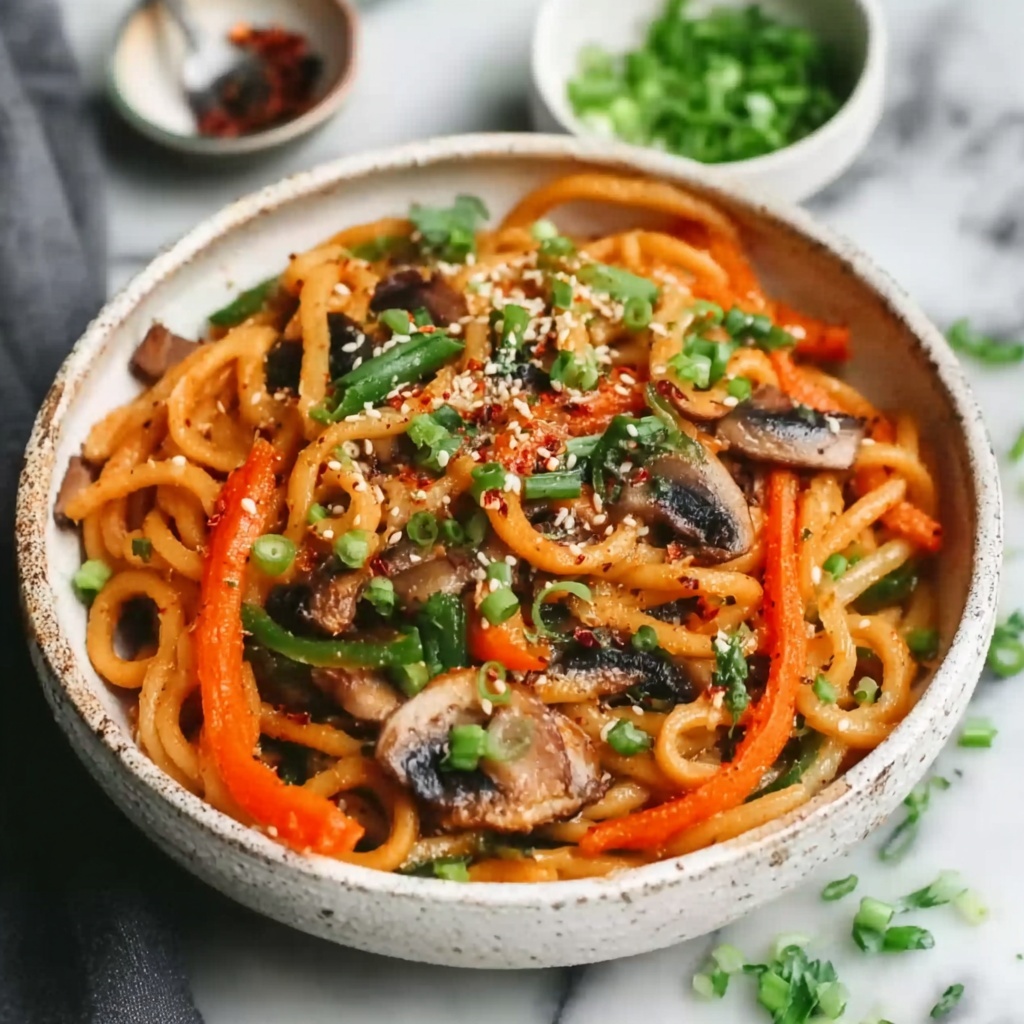 Yaki Udon Noodles with Savory Stir-Fried Vegetables Recipe - Recipe Image