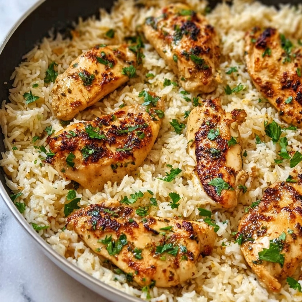 Garlic Parmesan Chicken with Fluffy Rice and White Wine Sauce Recipe - Recipe Image