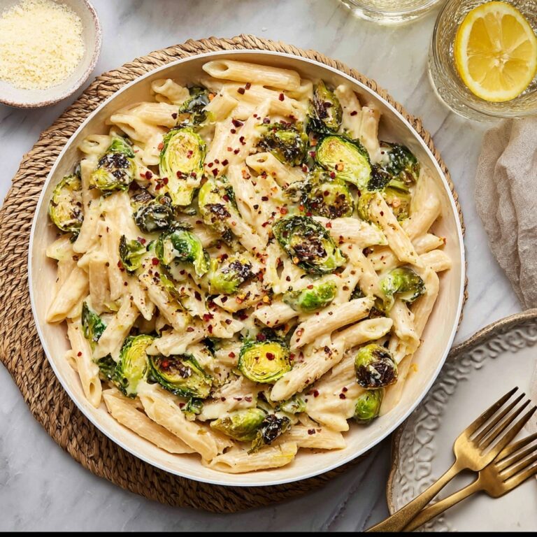Roasted Brussels Sprouts Pasta with Creamy Parmesan Sauce Recipe