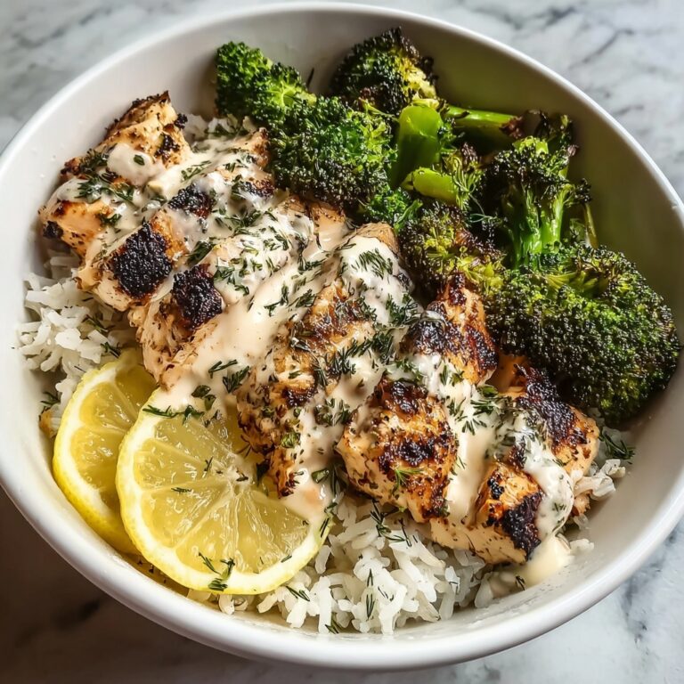 Grilled Chicken and Broccoli Bowls with Creamy Garlic Sauce Recipe