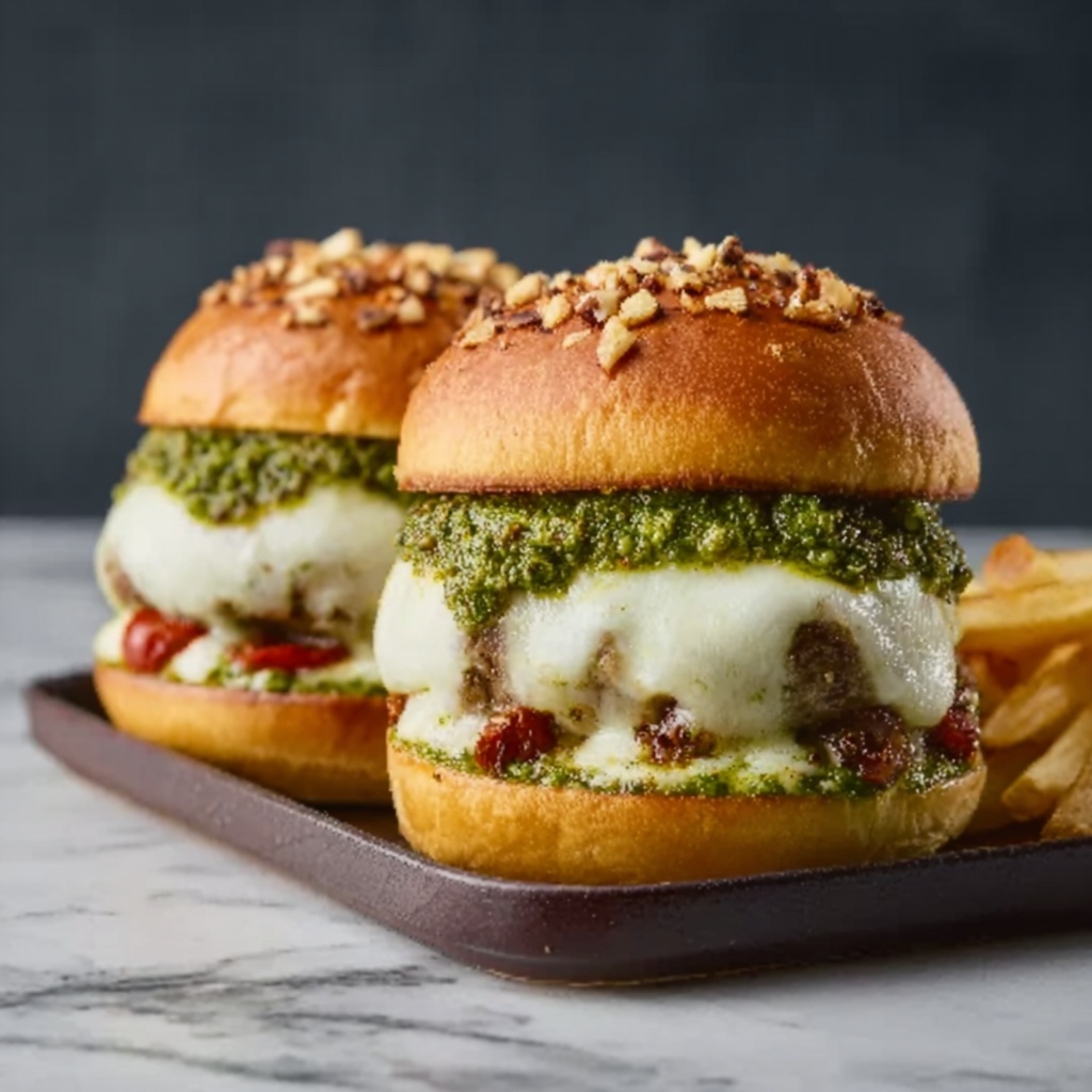 Spinach Chicken Burgers with Pesto and Mozzarella Recipe - Recipe Image