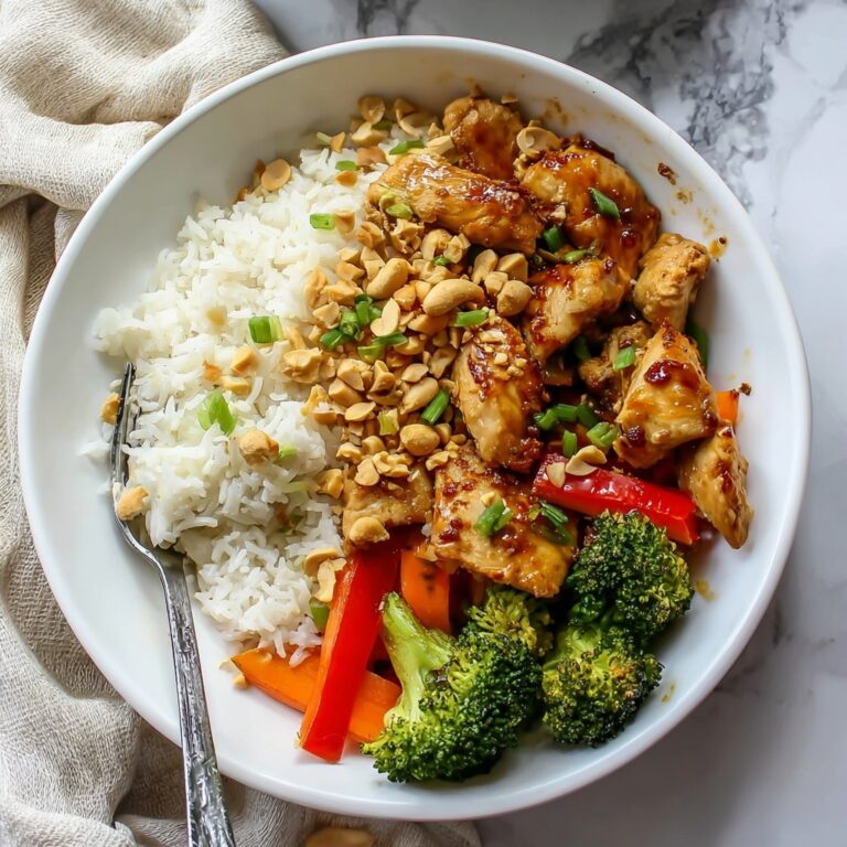 Creamy Peanut Butter Chicken with Vegetables and Rice Recipe