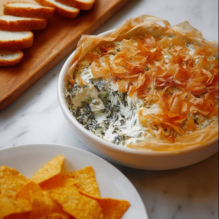 Spanakopita Dip with Crispy Phyllo Topping Recipe