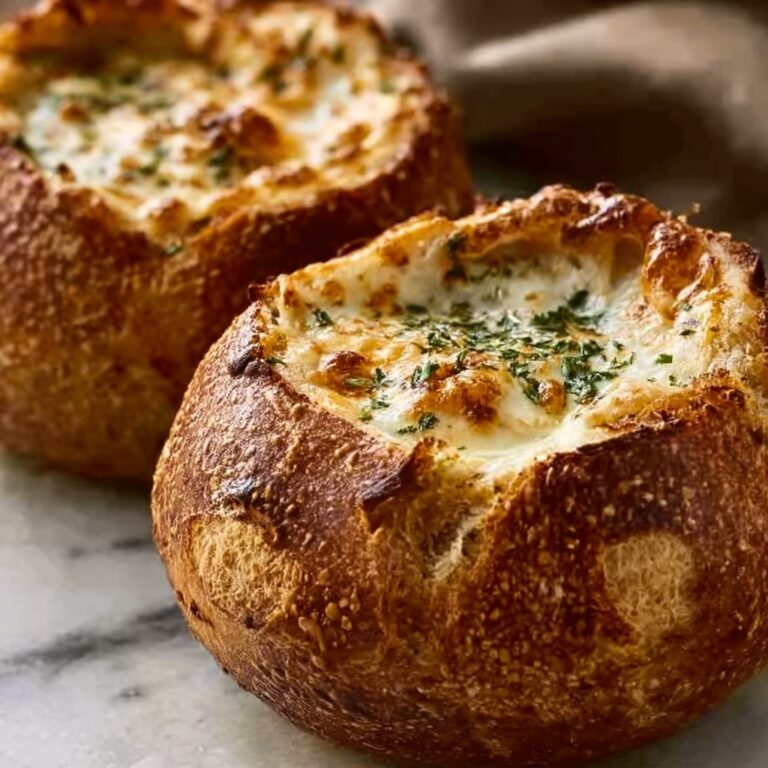Creamy French Onion Soup Baked in Bread Bowls Recipe