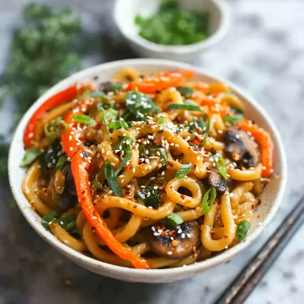 Yaki Udon Noodles with Savory Stir-Fried Vegetables Recipe - Recipe Image
