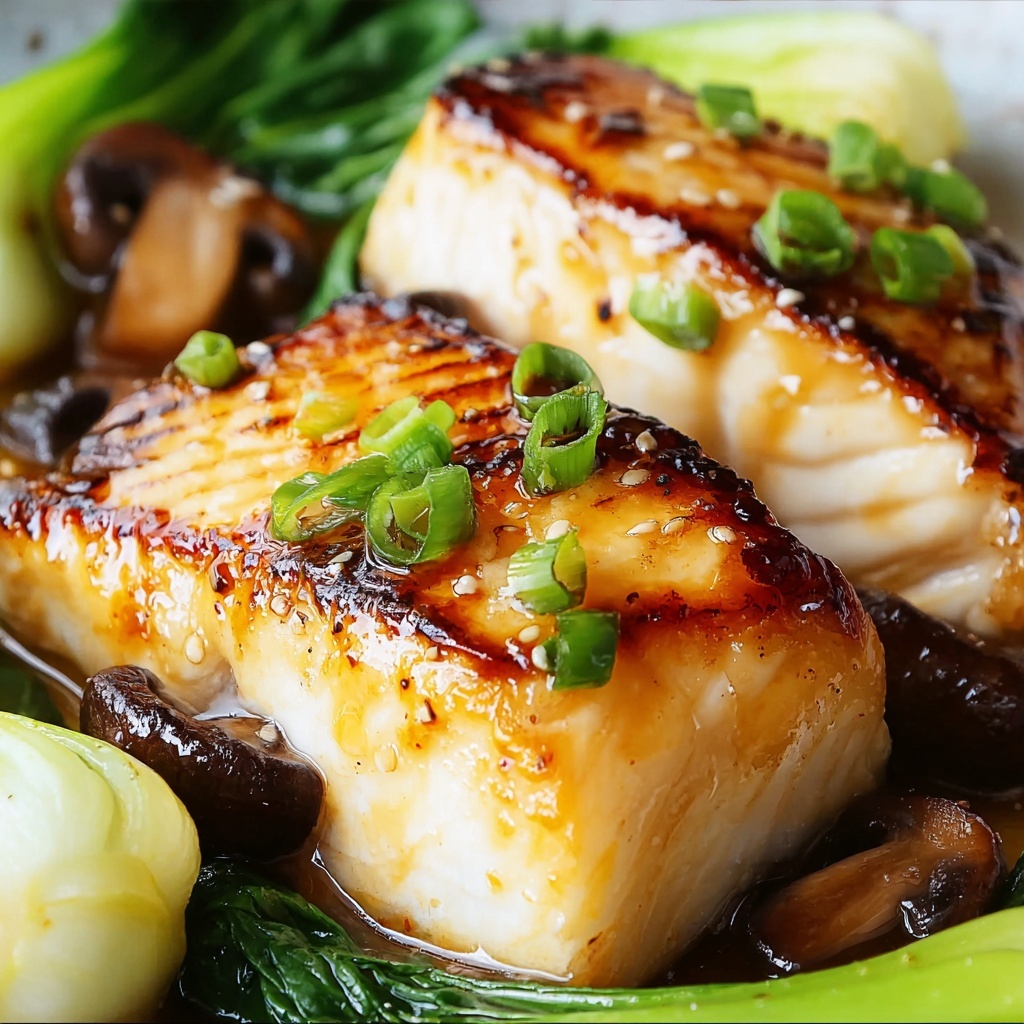 Miso Glazed Black Cod on Baby Bok Choy and Shiitake Mushrooms Recipe - Recipe Image