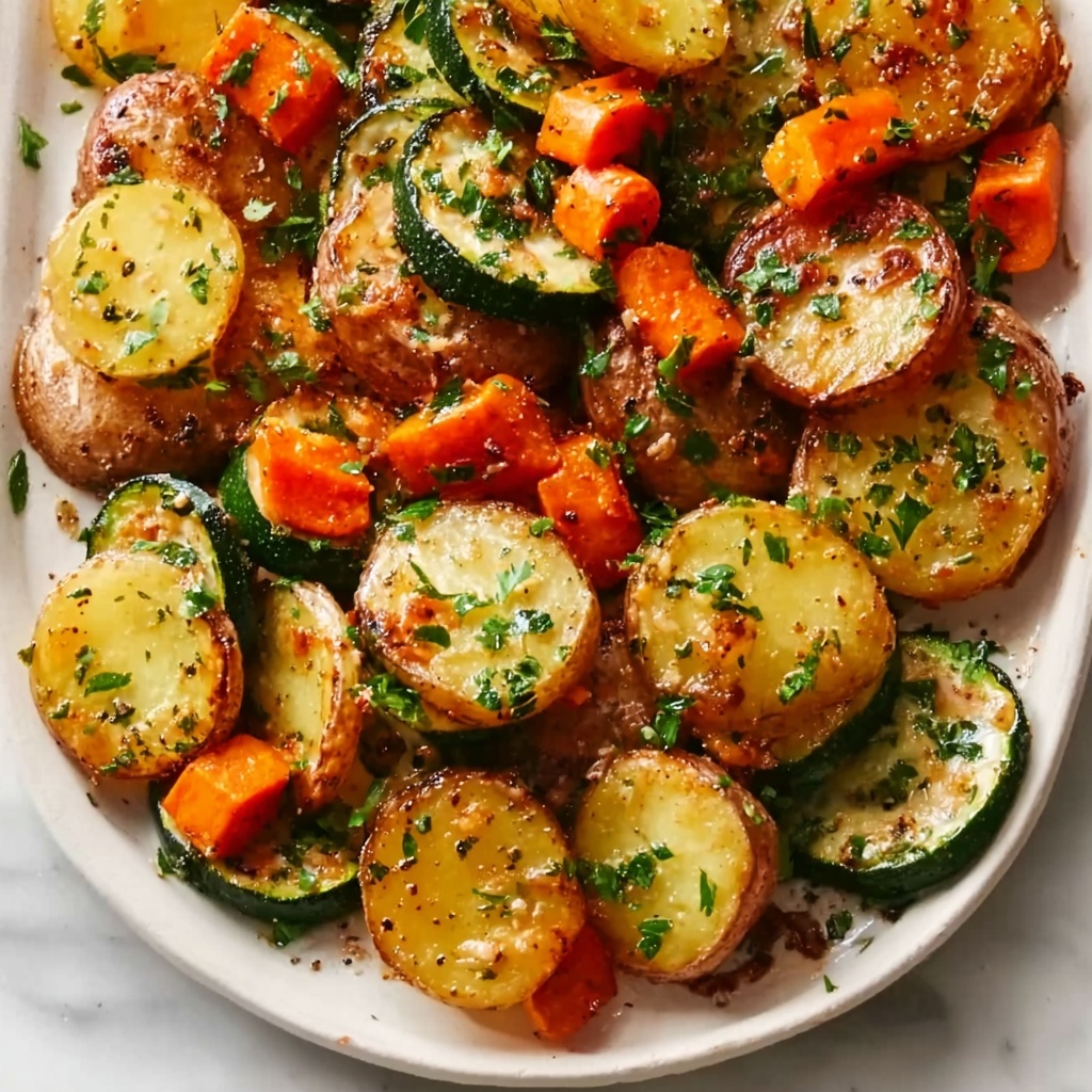 Garlic Herb Roasted Potatoes, Carrots, and Zucchini Recipe - Recipe Image