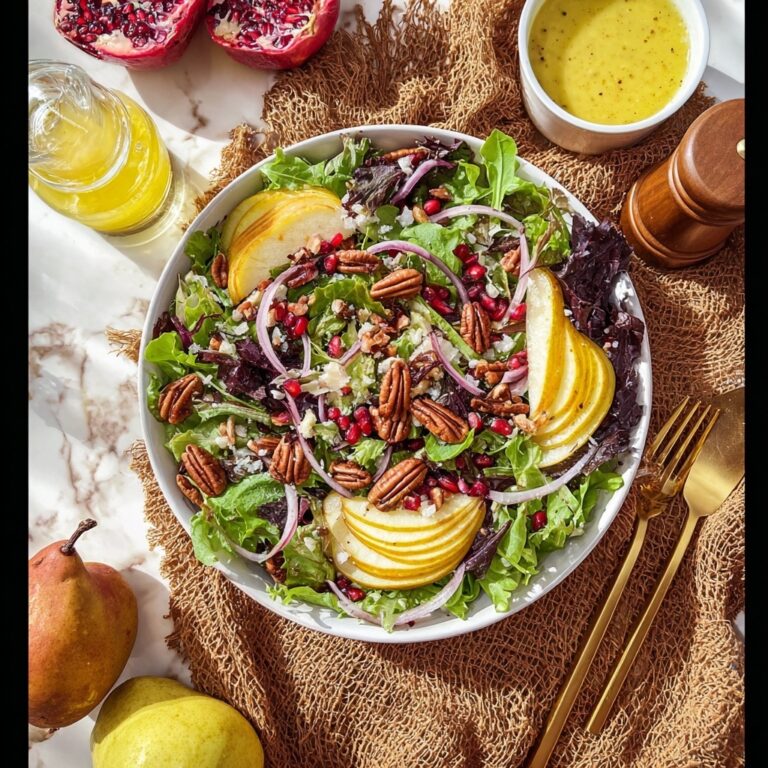 Pear Pomegranate Salad with Glazed Pecans and Feta Recipe