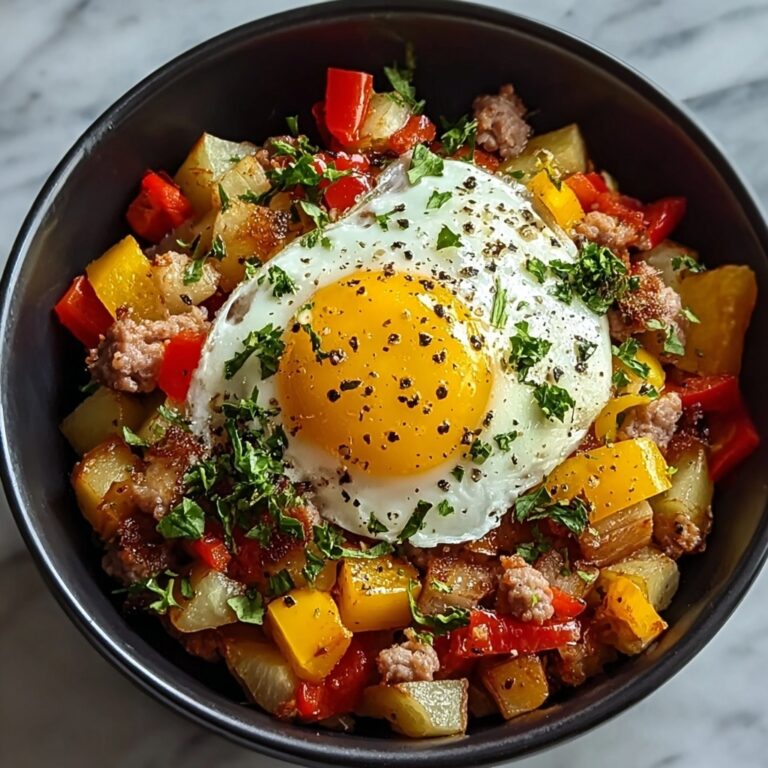 Loaded Breakfast Hash with Sausage, Ham, and Cheddar Recipe