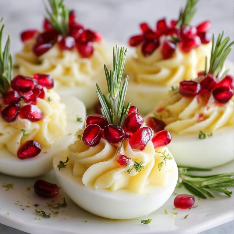 Holiday Deviled Eggs with Pomegranate Seeds and Fresh Rosemary Recipe