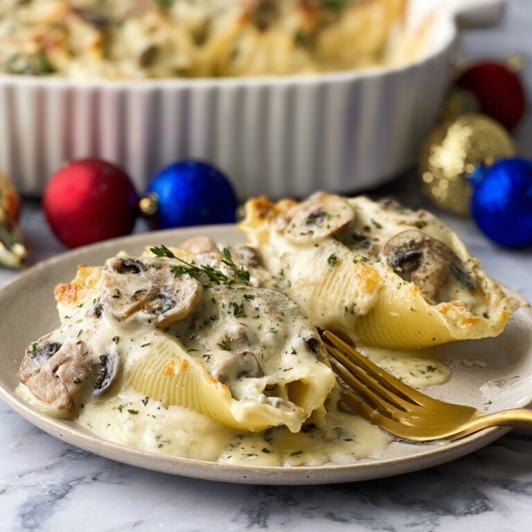 Easy Christmas Stuffed Pasta with Mushrooms, Spinach, and Cheeses Recipe