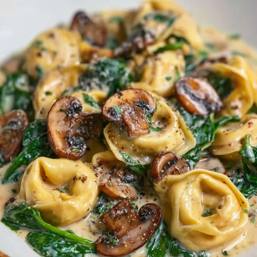 Creamy Spinach Mushroom Tortellini with Caramelized Onions Recipe - Recipe Image