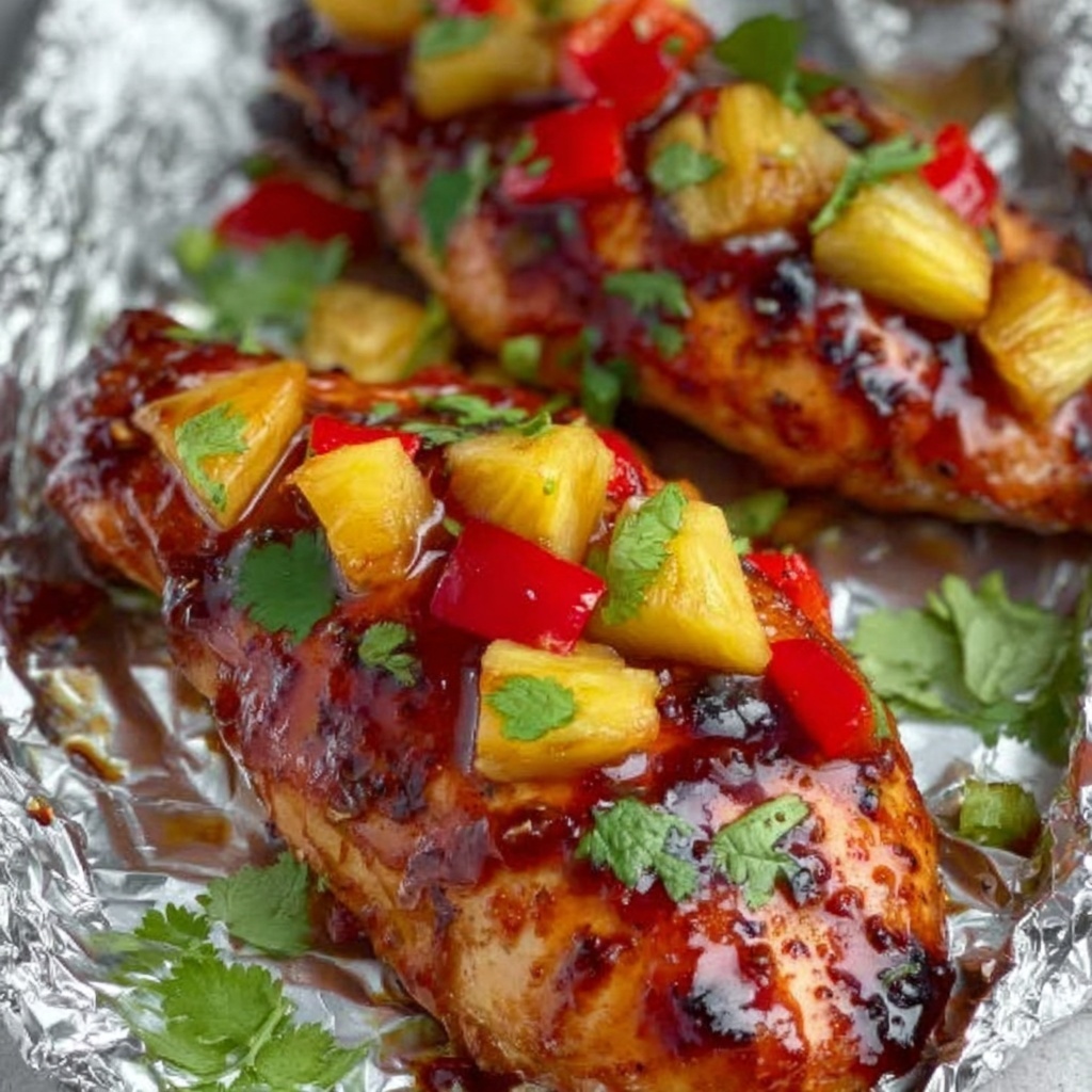 Hawaiian BBQ Chicken Pineapple Foil Packets Recipe - Recipe Image