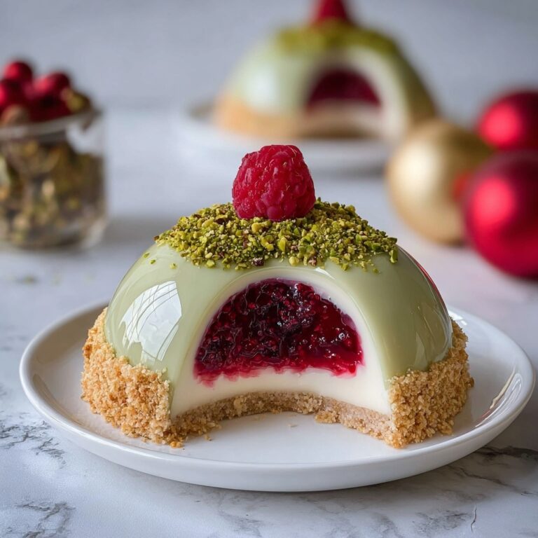 Luxurious Pistachio-Raspberry Cheesecake Domes with Gold Leaf – Elegant Dessert Recipe