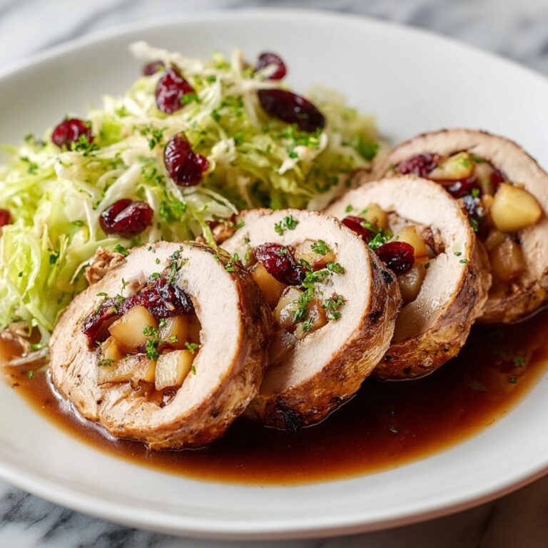Stuffed Pork Loin with Apples and Dried Cherries in Apple Cider Sauce Recipe