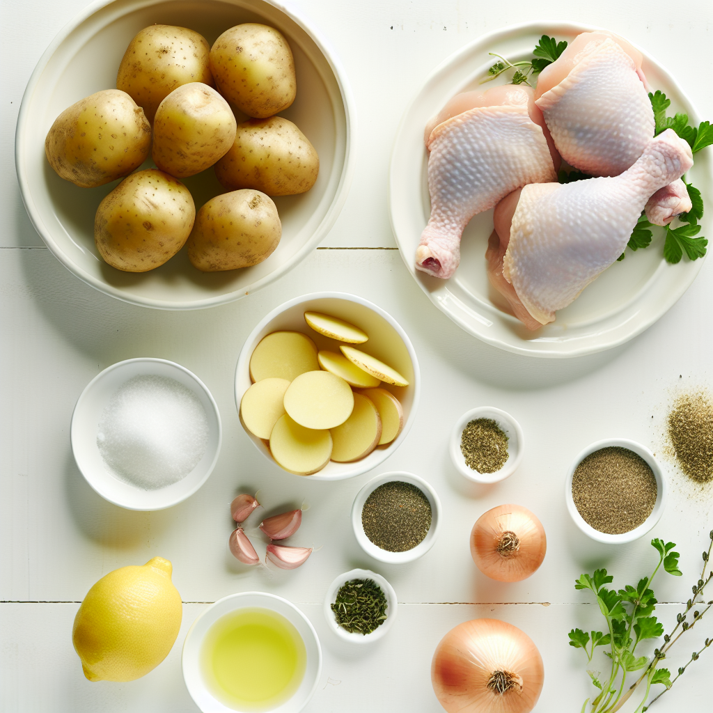 Roasted Chicken Leg Quarters with Potatoes, Shallots, and Lemon Recipe - Recipe Image