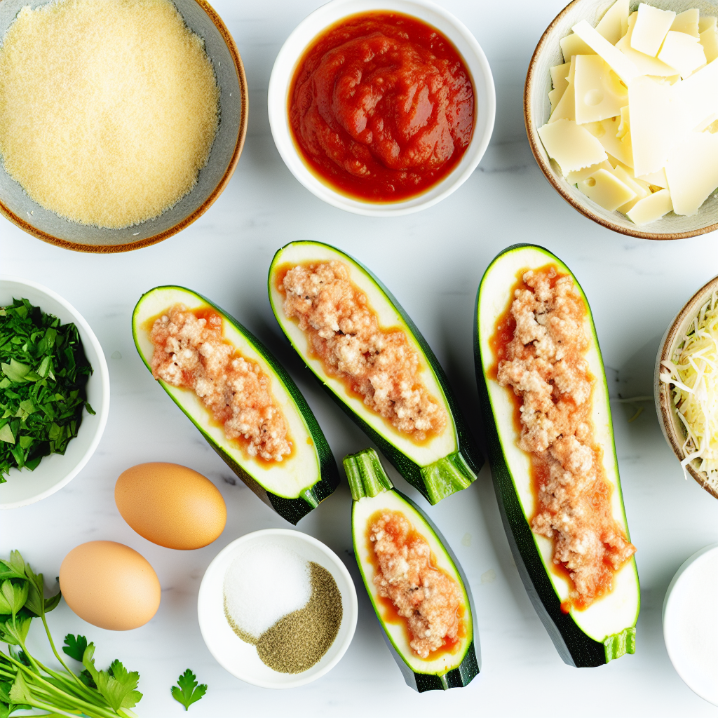 Crispy Chicken Parmesan Stuffed Zucchini Boats with Garlic Parmesan Knots Recipe - Recipe Image