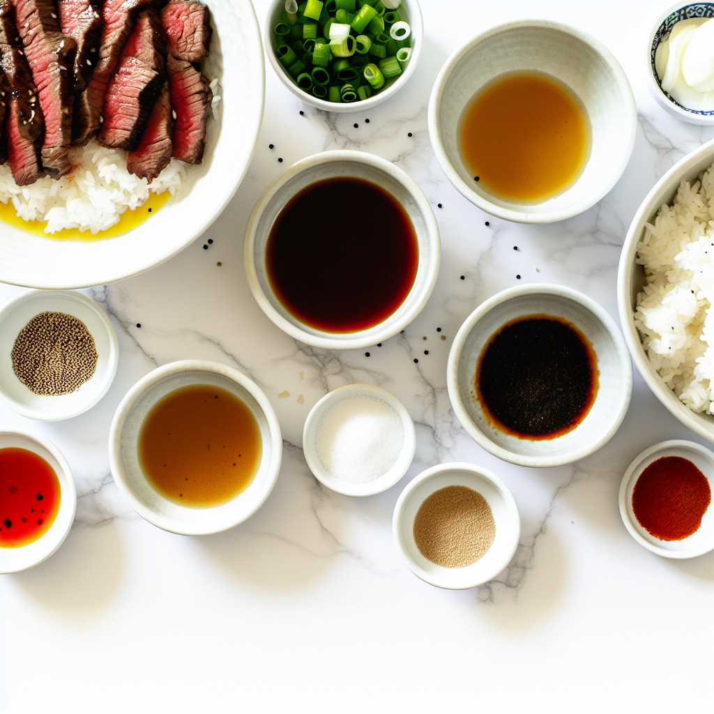 Korean BBQ Steak Rice Bowls with Spicy Cream Sauce Recipe - Recipe Image