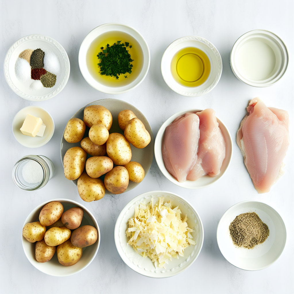 Creamy Garlic Chicken with Roasted Baby Potatoes Recipe - Recipe Image