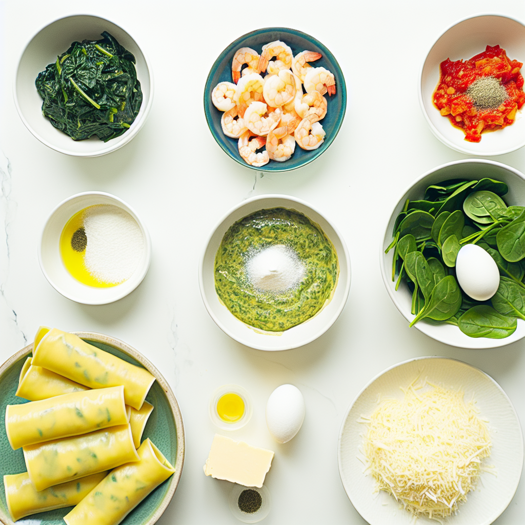 Shrimp and Spinach Stuffed Pasta Rolls with Roasted Red Pepper Cream Recipe - Recipe Image