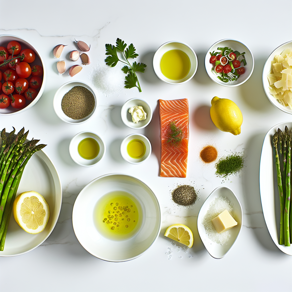 Lemon Baked Salmon with Asparagus and Cherry Tomatoes Recipe - Recipe Image