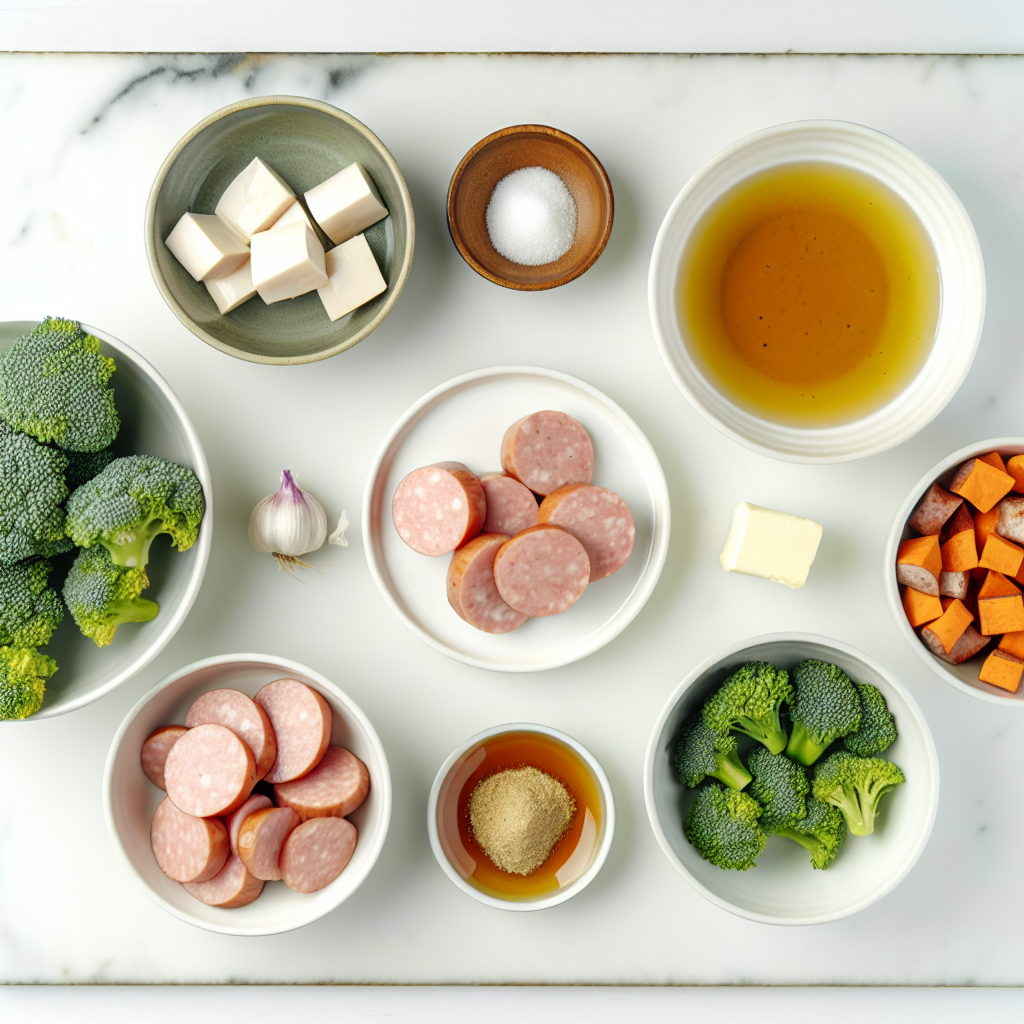 Honey Garlic Sheet Pan Sausage with Sweet Potatoes and Broccoli Recipe - Recipe Image