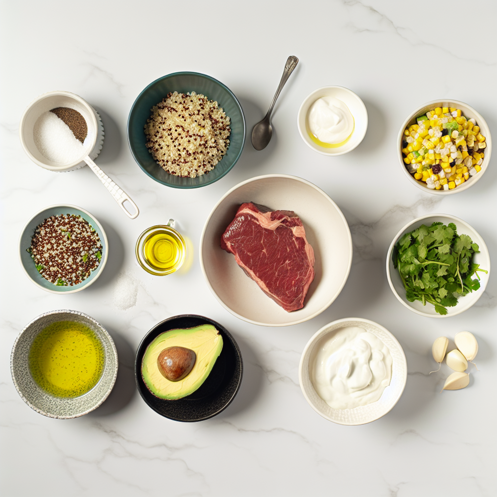 Steak Avocado Roasted Corn Bowl with Cilantro Cream Sauce Recipe - Recipe Image