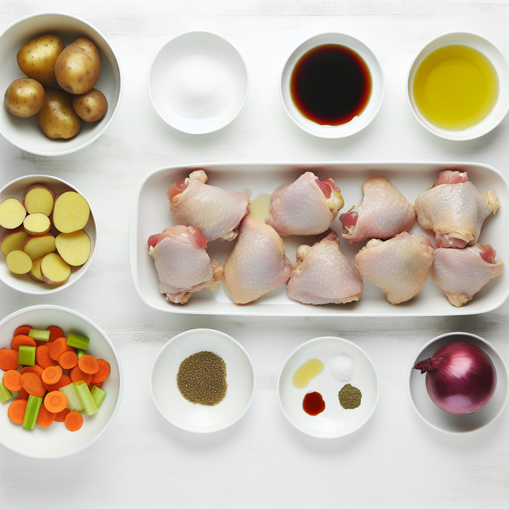 Crispy Roasted Chicken Thighs with Carrots, Potatoes, and Celery Recipe - Recipe Image