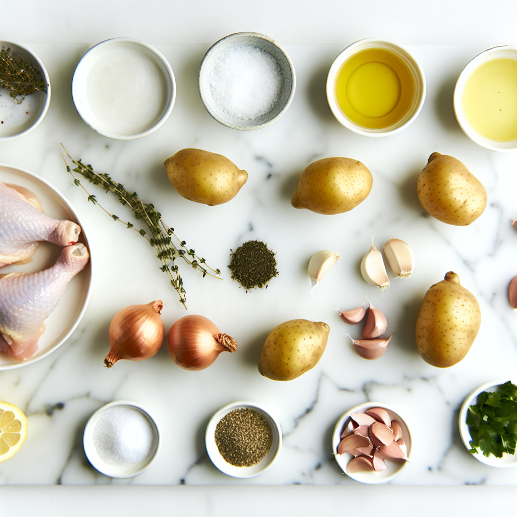 Oven-Roasted Chicken Leg Quarters with Potatoes, Shallots, and Lemon Recipe - Recipe Image