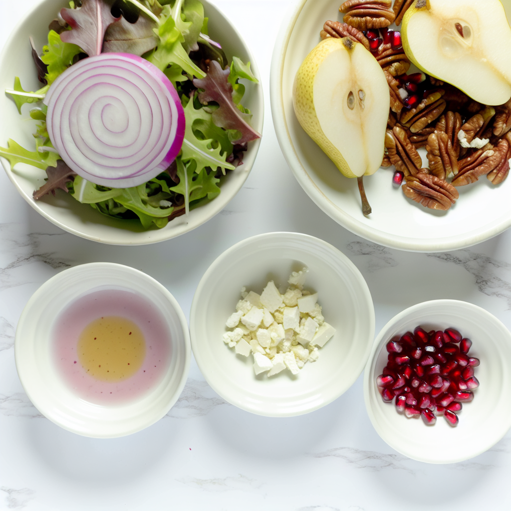 Pear Pomegranate Salad with Feta and Glazed Pecans Recipe - Recipe Image