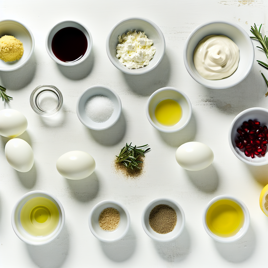 Holiday Deviled Eggs with Pomegranate Seeds and Fresh Rosemary Recipe - Recipe Image