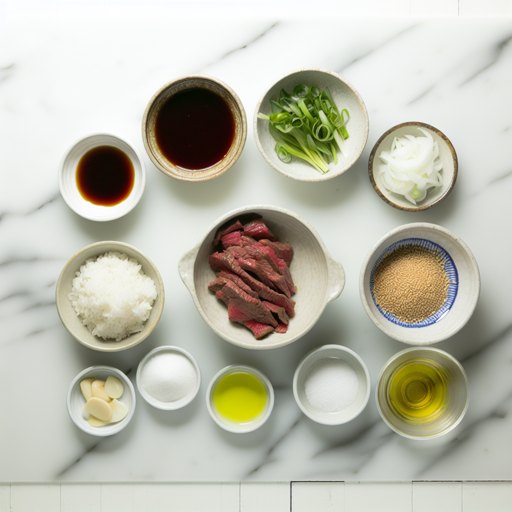 Korean BBQ Steak Rice Bowls with Spicy Cream Sauce Recipe - Recipe Image