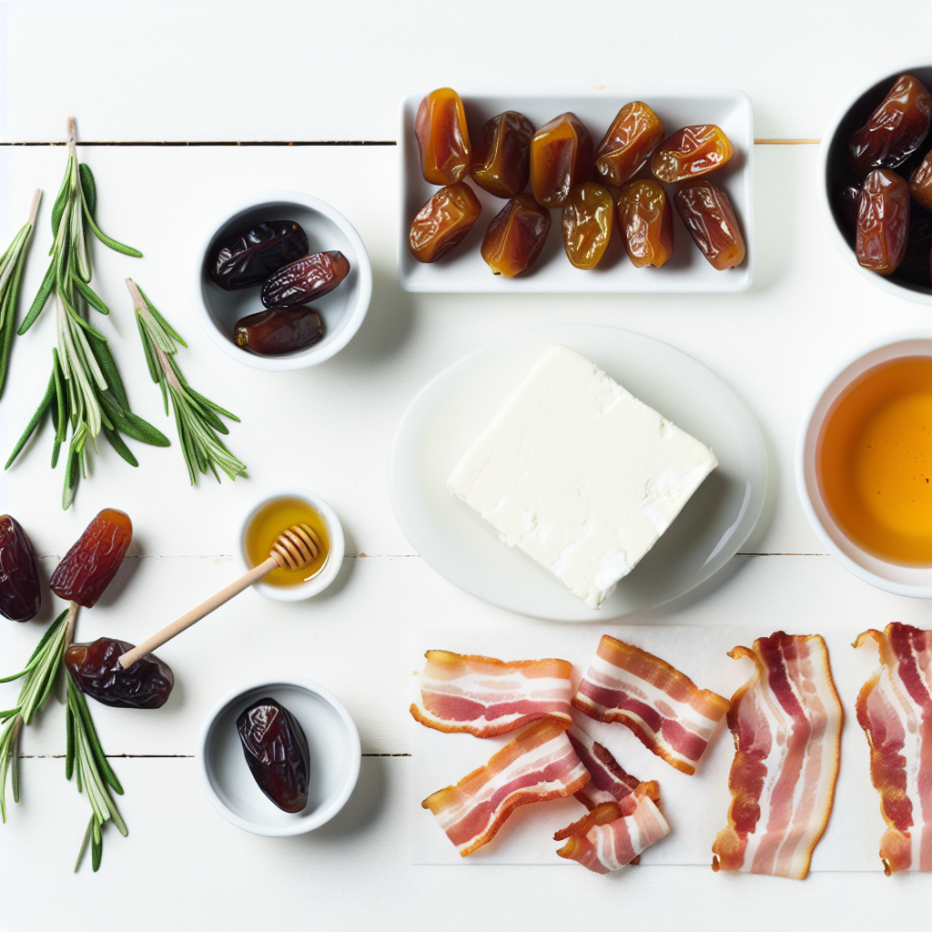 Bacon-Wrapped Medjool Dates Stuffed with Goat Cheese and Drizzled with Honey and Rosemary Recipe - Recipe Image