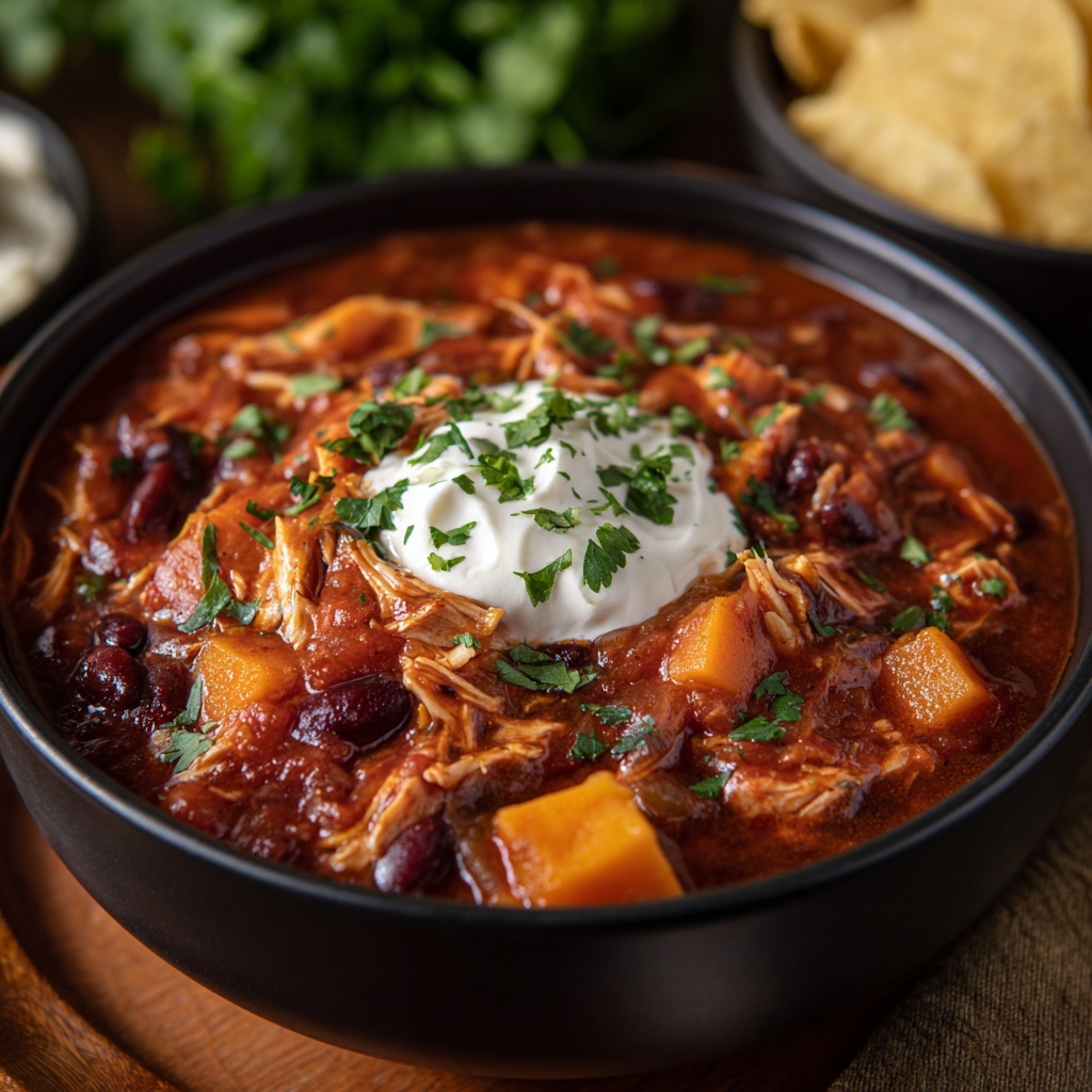 Slow Cooker Chicken and Sweet Potato Chili Recipe - Recipe Image