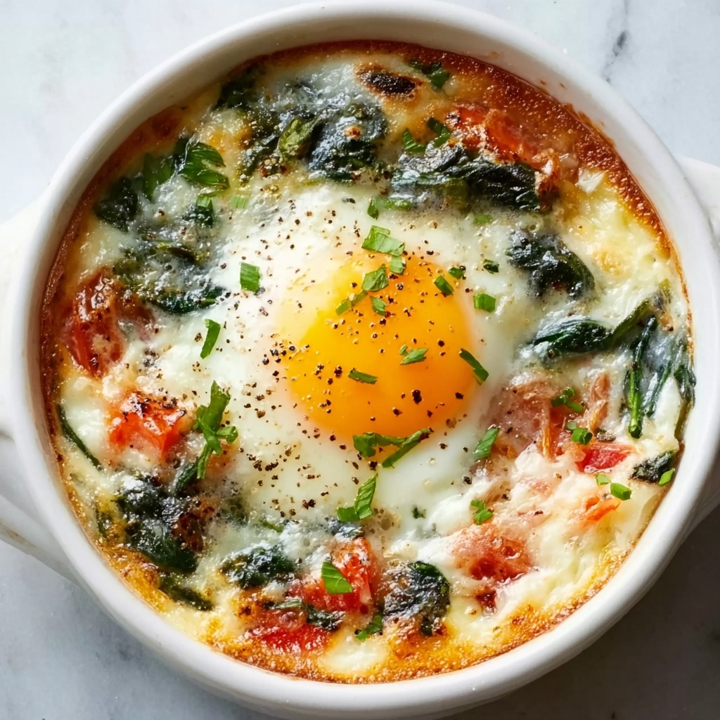 Baked Feta Eggs with Cherry Tomatoes and Spinach Recipe - Recipe Image