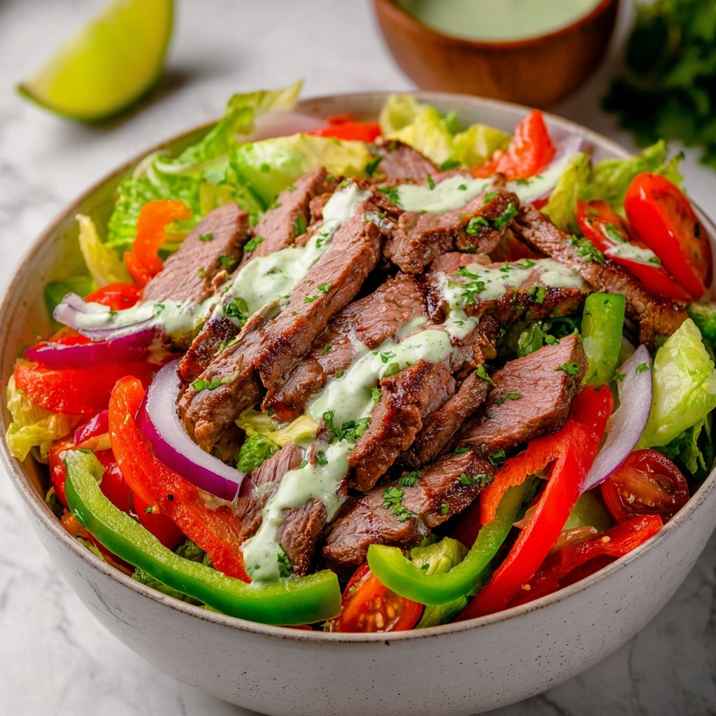Steak Fajita Salad with Creamy Cilantro Lime Dressing Recipe - Recipe Image