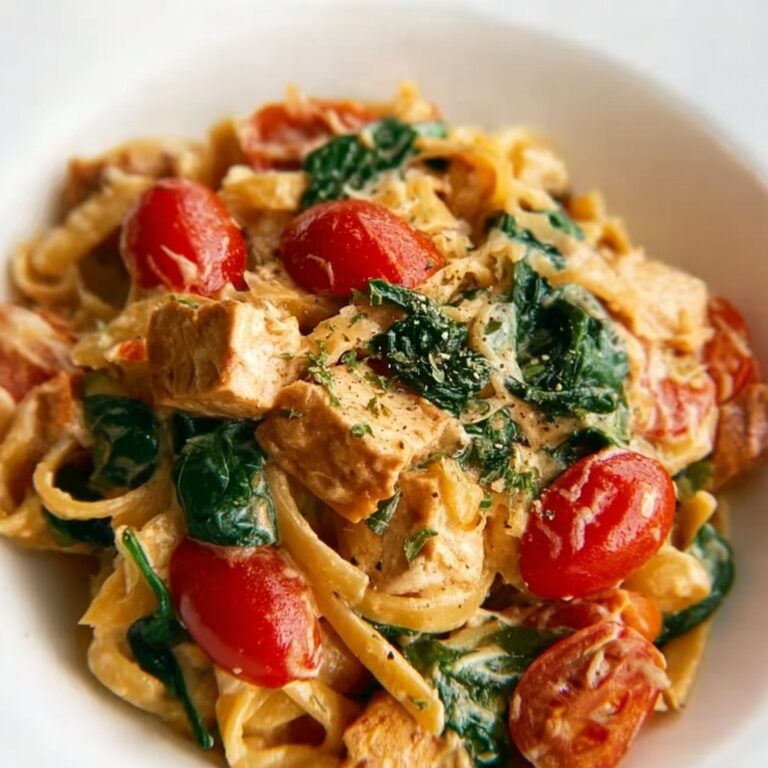Creamy Garlic Tomato Chicken and Spinach Fettuccine Recipe